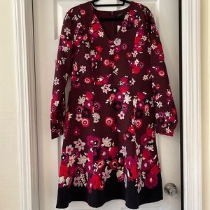 Ann Taylor Factory Burgundy Floral Long Sleeve Dress